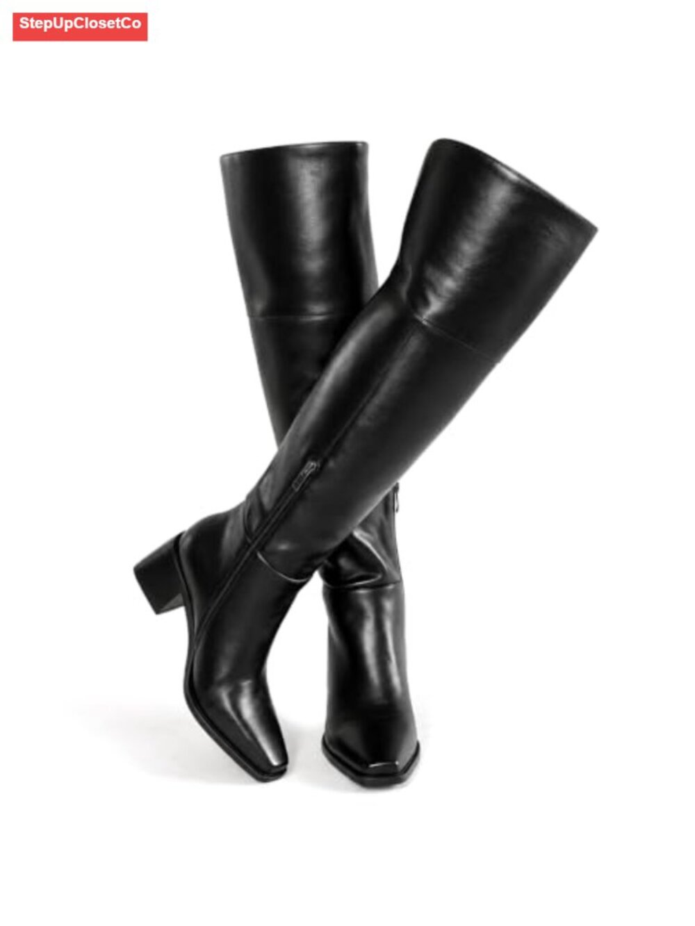 Over the Knee Thigh High Boots Square Toe Block Heel Side Zipper Women's Shoes